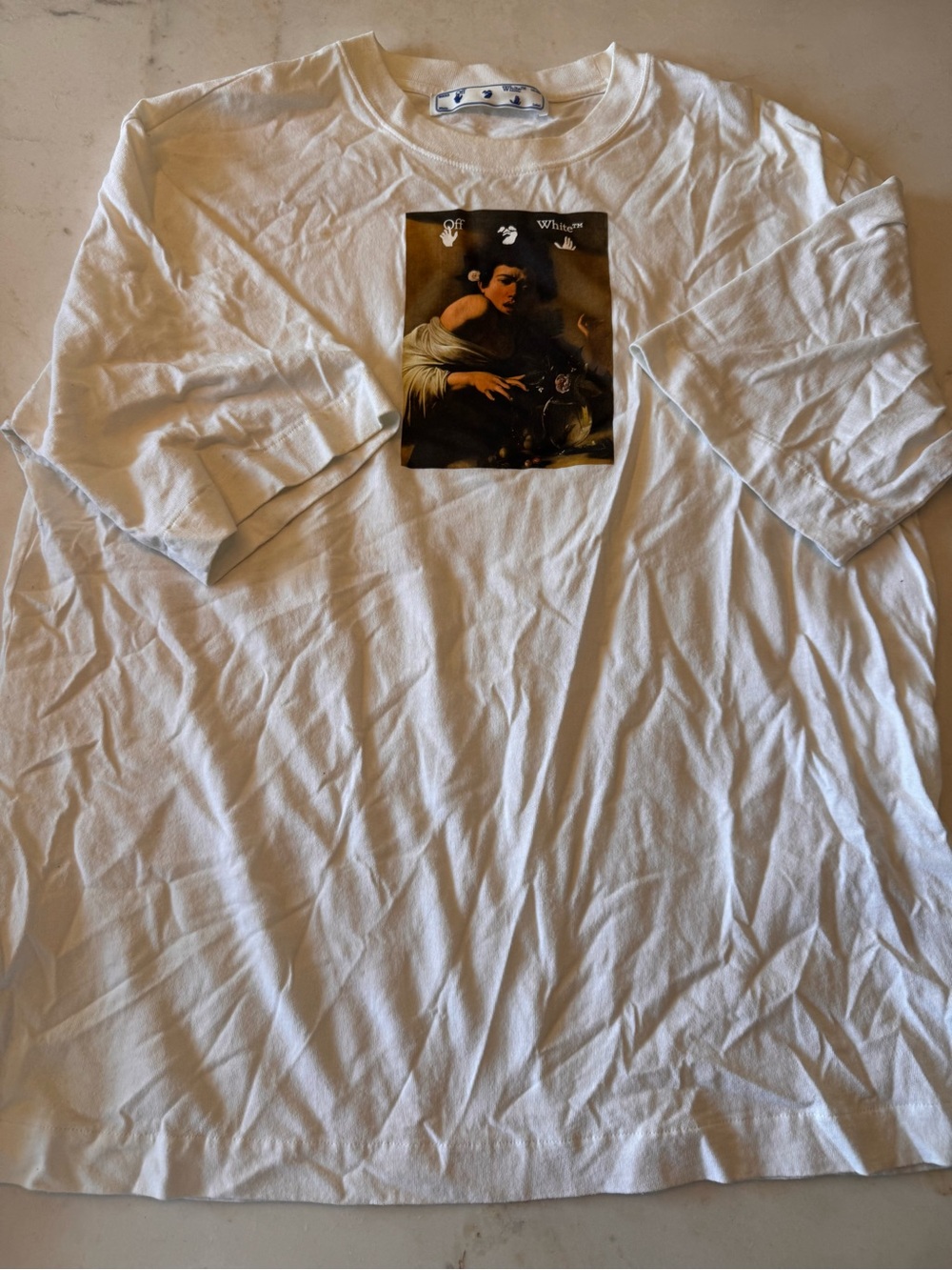 Off-White White Short Sleeve Graphic Crew Tee with Center Print
